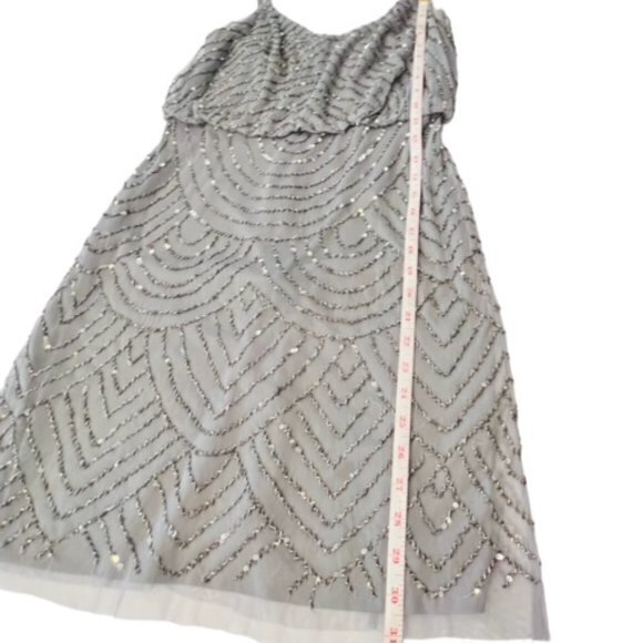 ADRIANNA PAPELL Womens Size 8 Blouson Cocktail Dress BEADED Grey Short PARTY - Picture 10 of 14